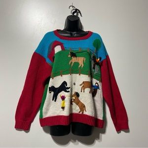 California Sweaters Knit Peru Novelty Horse Equestrian Cowboy Sweater Sz Medium